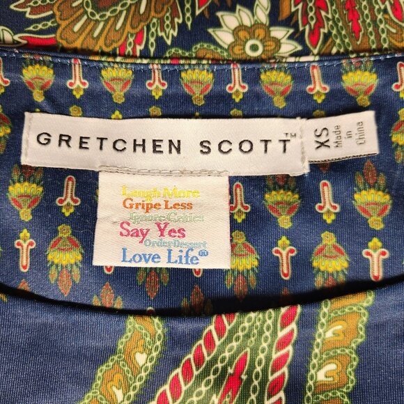 Gretchen Scott XS Pullover Top Navy Multi-color Paisley 1/2 Sleeve - Picture 5 of 6